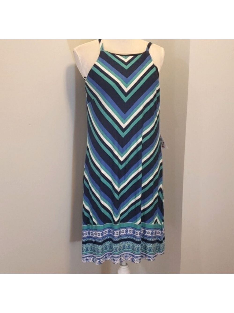 Luxology Halter Sundress Small NWT Teal/Navy/Wht